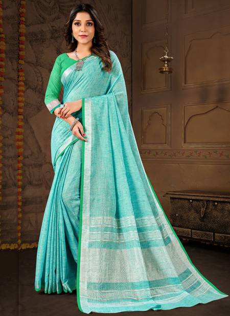Green Colour MATKA LINEN 2 Linen Cotton Printed Ethnic Wear Latest Saree Collection ML2-02